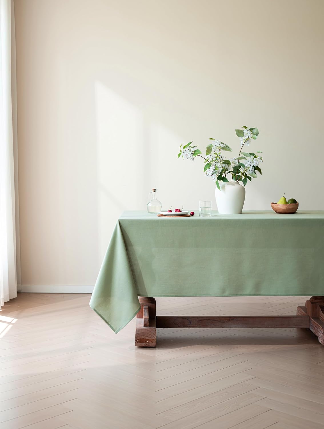Sage Green Linen Table Cloths for Rectangle Tables Farmhouse Neutral Tablecloth Rectangular Kitchen Decoration Dining Table Cover Washable 60x104
