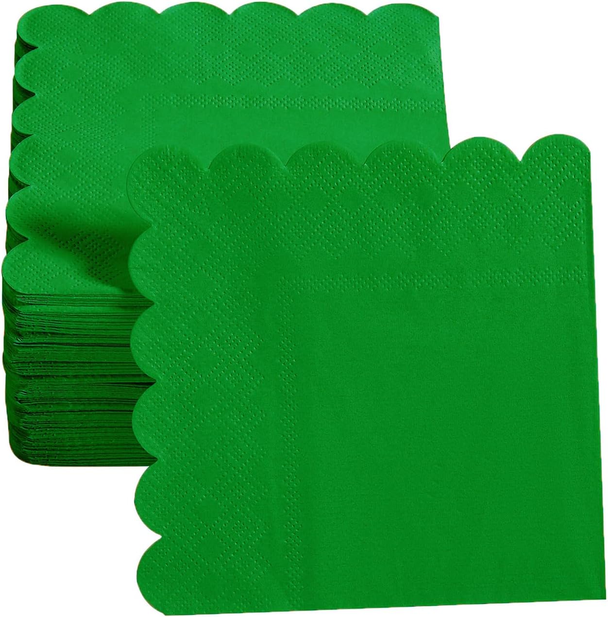 100 Pack Cocktail Napkin 2-Ply Scalloped Edged Dessert Napkins Folded 5 x 5 Inches Disposable Napkins for Dinner Wedding Birthday Party Bridal Anniversary Reception Event (Green-2)