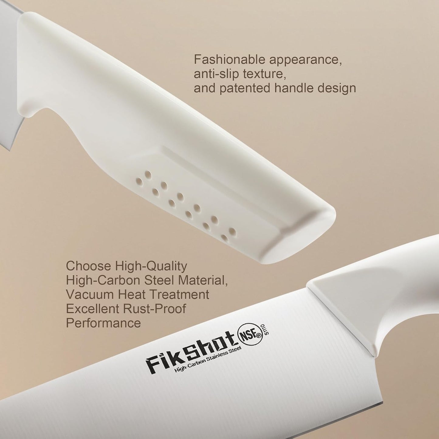 Knife Set, FIKSHOT 6-Piece Kitchen Knife Block Set with & Built-In Sharpener, Dishwasher Safe High Carbon Stainless Steel Blades, Rust-Resistant – Ideal Housewarming Gift