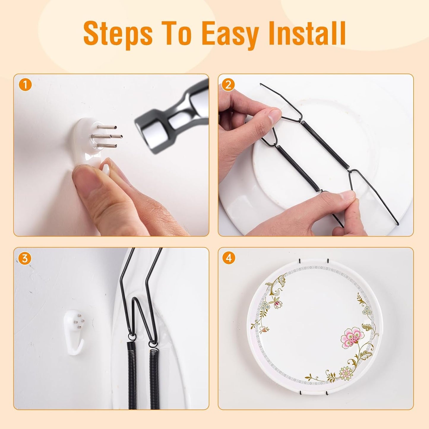 Bilillo 4 Pack Plate Hangers for The Wall, Suitable for 12''-16'' Decorative Plate,Invisible Heavy Duty Wire Plate Holder with Wall Hooks, Plate Hangers for Displaying Plates, Platter, Dish (Black)