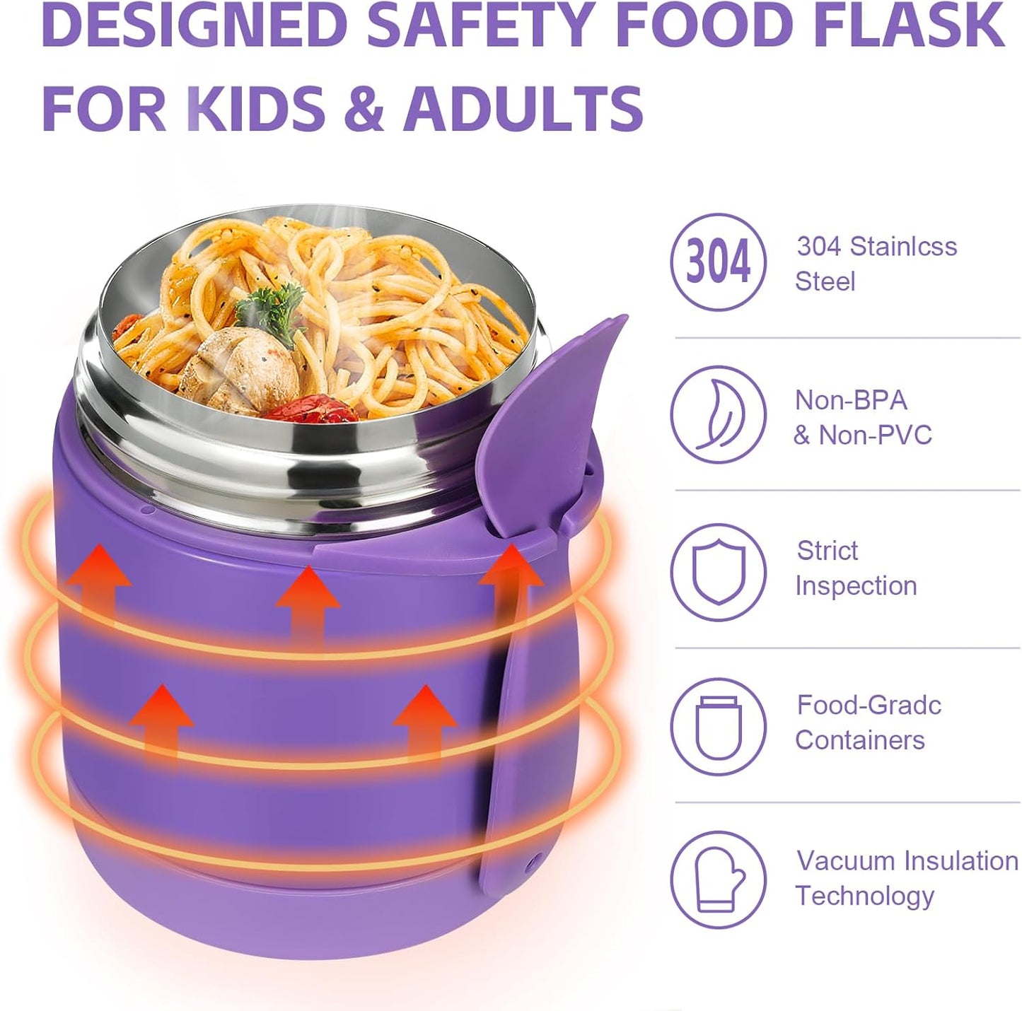Pawtong10oz Soup Thermo for Hot Food Kids Insulated Food Jar,Thermo Hot Food Lunch Container, Width Mouth Stainless Steel Lunch Box for Kids with Spoon (Purple)