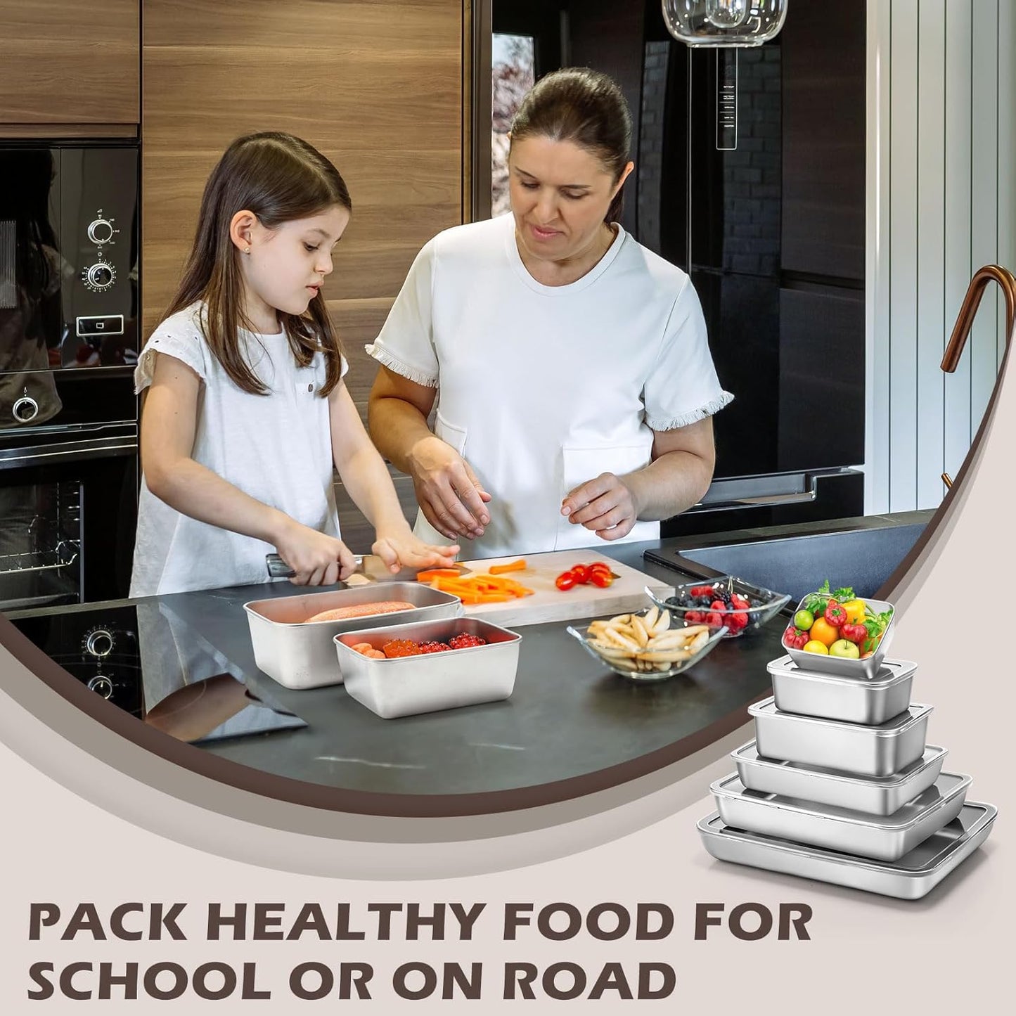 12pcs 6 Sizes Stainless Steel Food Storage Container with Lid Reusable Meal Prep Container Stackable Metal Storage Box Kitchen Tray for Meat Marinating Oven Freezer Leftovers Dishwasher Safe