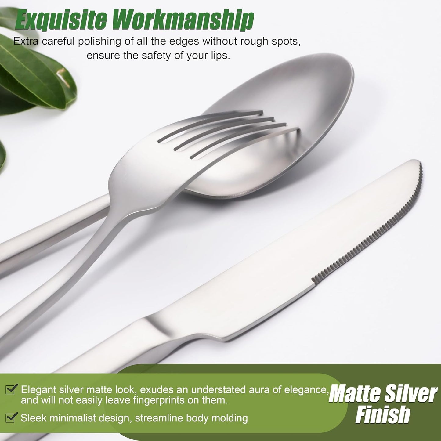 Forged Silverware Set for 8, 40-Piece Stainless Steel Matte Satin Finish Flatware Set Silverware Cutlery Set Tableware Modern Kitchen Utensils Set for Home Restaurant, Dishwasher Safe