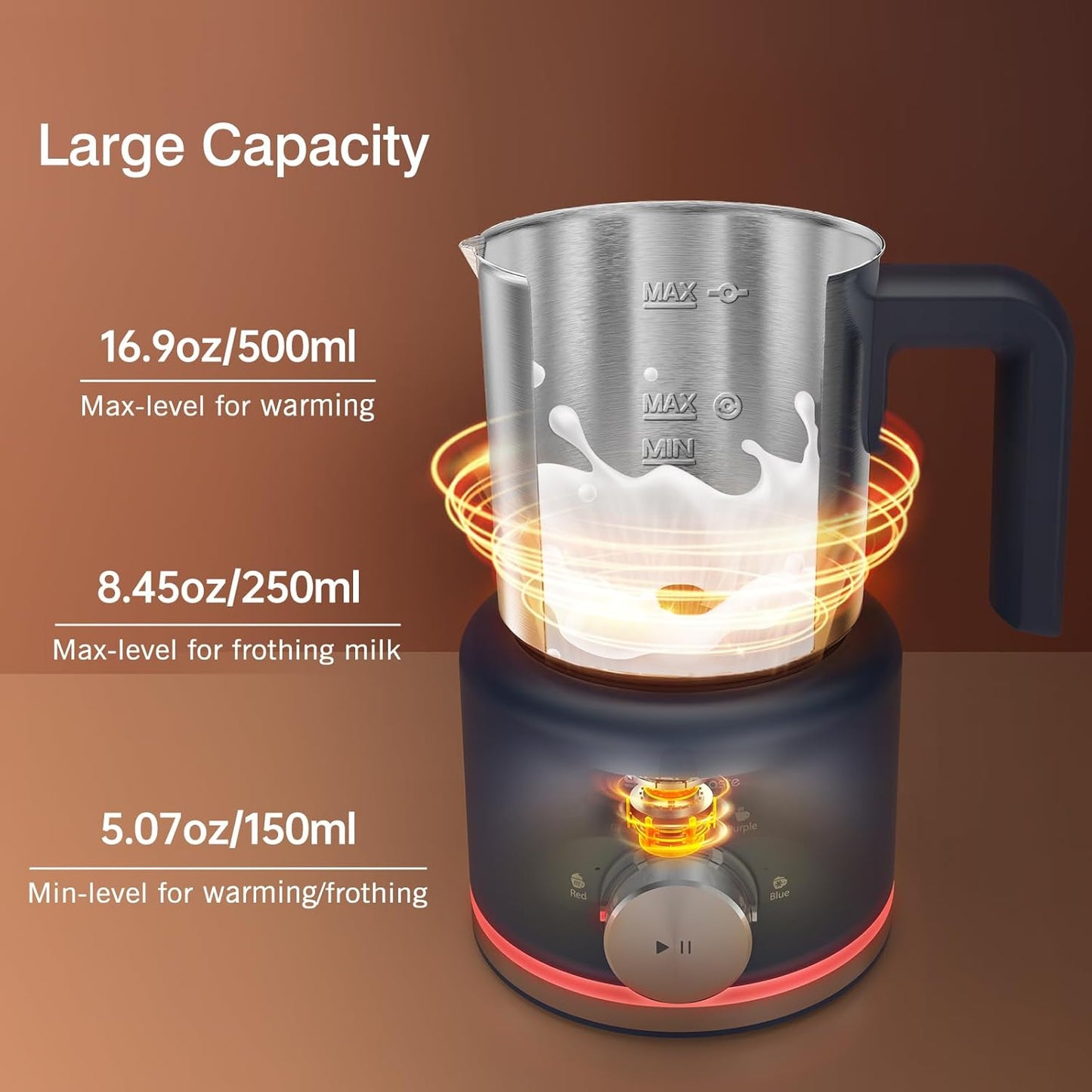 SIMPLETASTE Milk Frother, 4 in 1 Electric Milk Steamer, 16.91oz/500ml Automatic Warm and Cold Foam Frother for Coffee, Latte, Macchiato, Cappuccino, Hot Chocolate