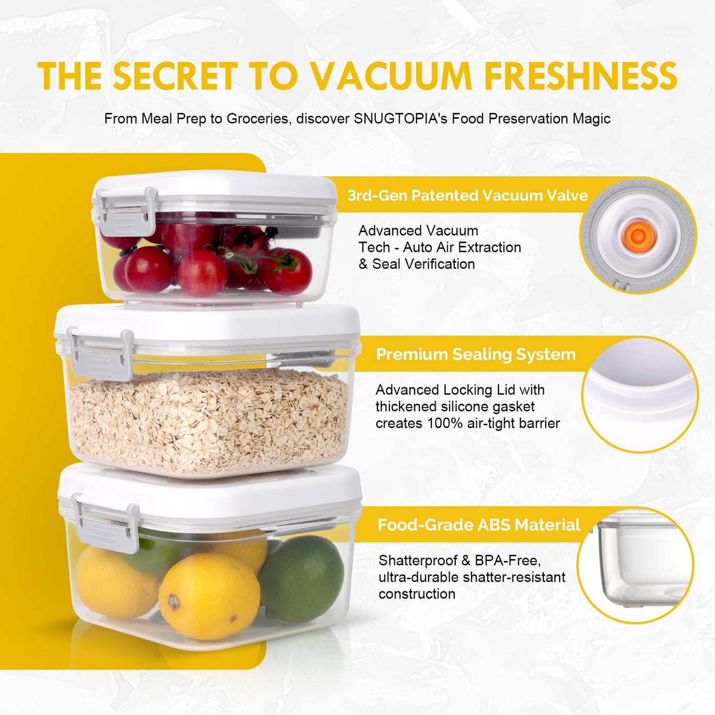 Vacuum Seal Food Storage Containers, Leakproof, Freshness, BPA-Free Kitchen Organizers, Ideal for Fruits, Veggies, Meats, Leftovers, Dishwasher Safe (0.6Lx2+1.5Lx2+1Lx2+2Lx2)