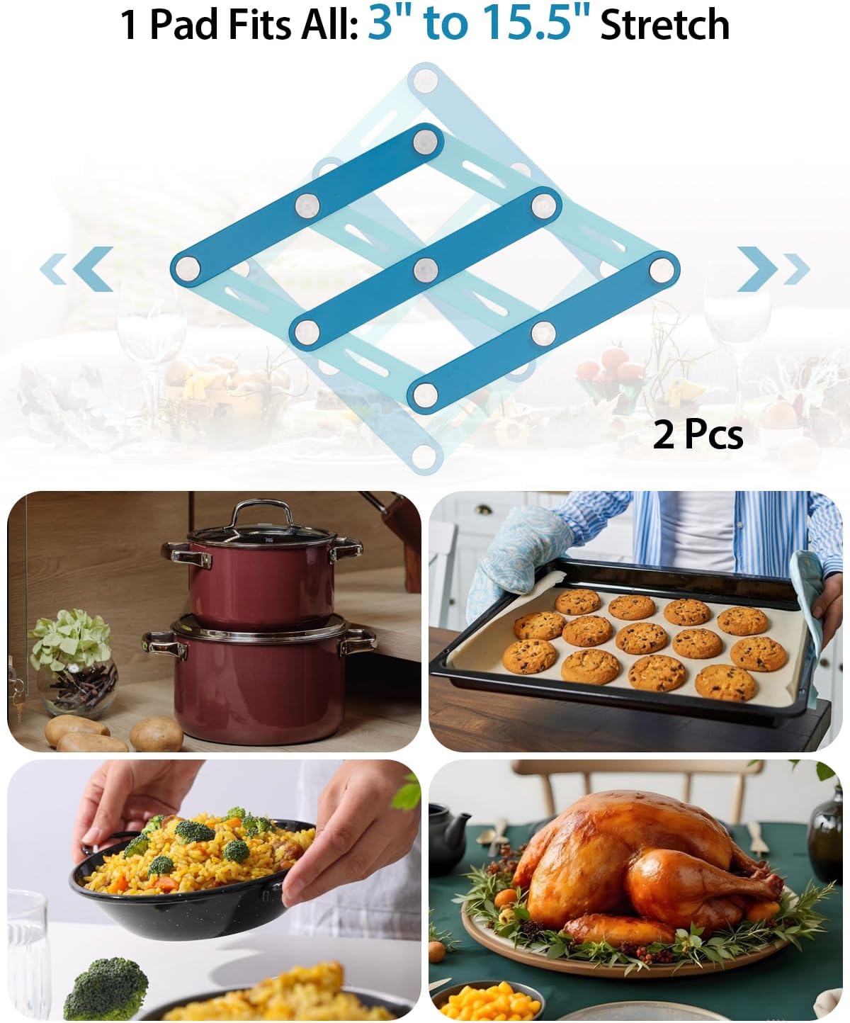 2 Pcs Expandable Trivets for Hot Pots and Pan, Modern Color-Block Kitchen Hot Pads, Small Pot Mat, Flexible & Adjustable, Stores Neatly,Heat-Resistant Stainless Steel Trivets for Kitchen