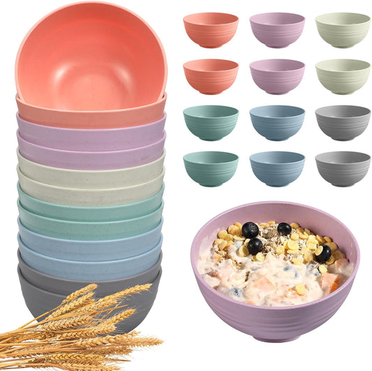 12 Pcs Unbreakable Cereal Bowls Set, 26 Oz Wheat Straw Bowls Set, Microwave & Dishwasher Safe Bowls for Kitchen, Reusable Plastic Bowls for Soup, Salad and Snack, BPA Free, Multicolor