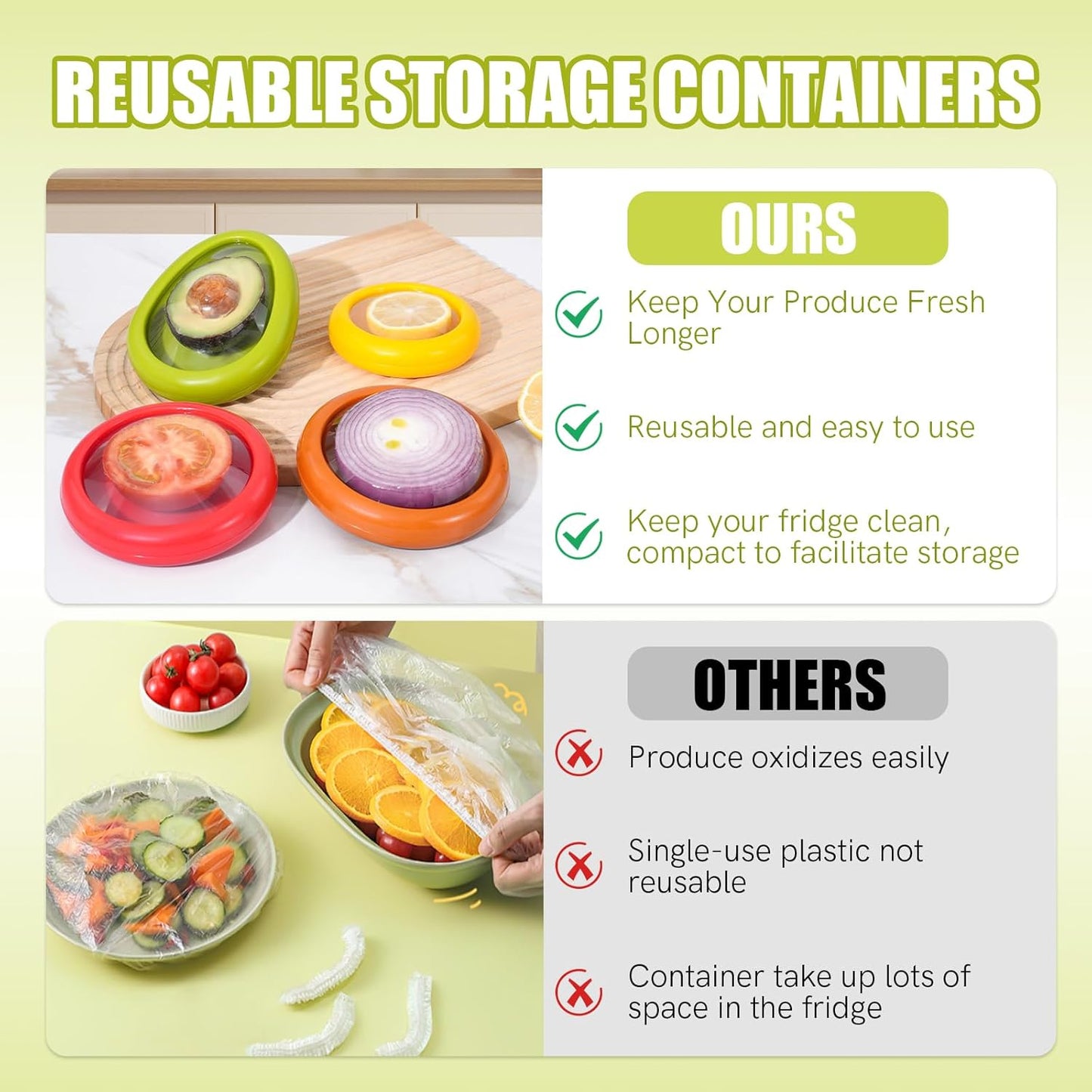 4-Piece Reusable Silicone Food Storage Containers Set (2 Avocado + 2 Tomato) - Airtight Silicone Vegetable Storage for Freshness, Kitchen Containers