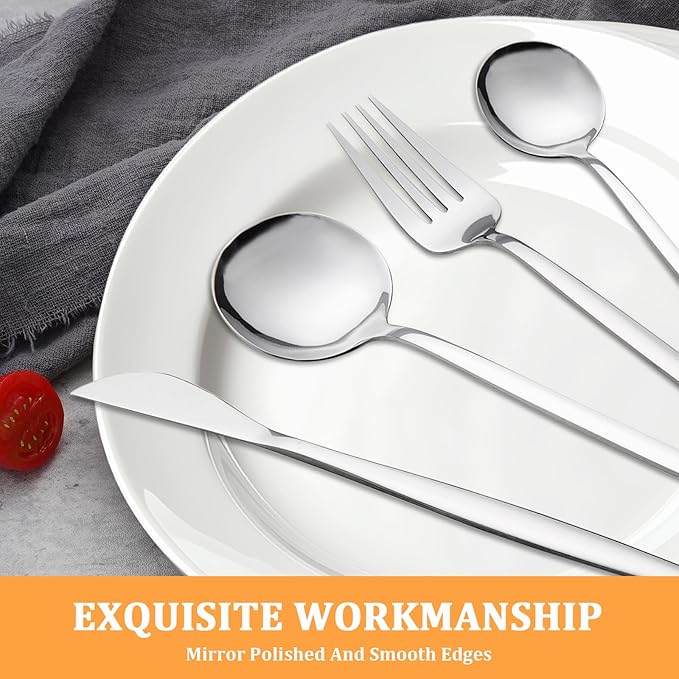 Meraki 24 Flatware Set Silverware Stainless Steel Flatware Utensils Cutlery Set Including Steak Knife Fork and Spoon for Home, Kitchen and Restaurant, Dishwasher Safe