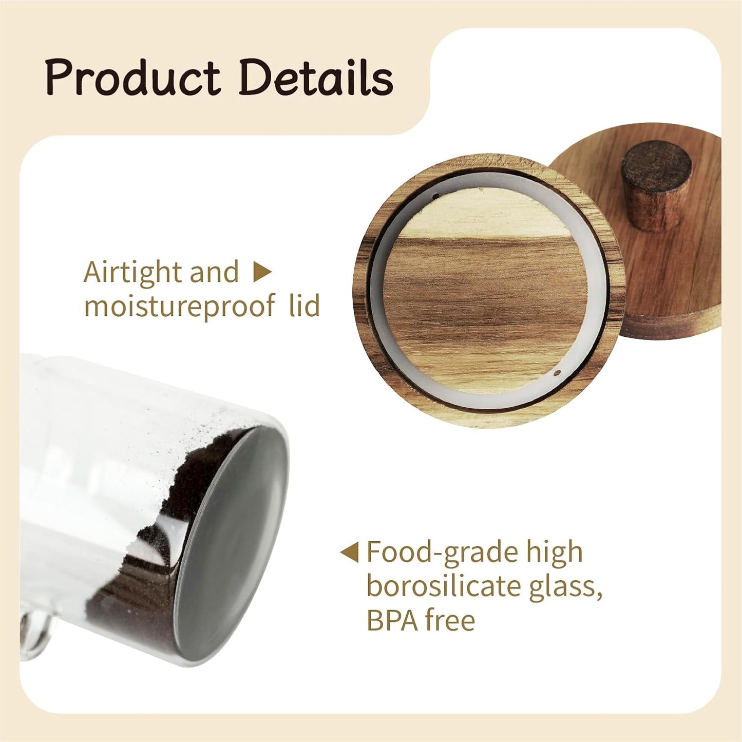 Glass Food Storage Jar with Wooden Lid and Spoon, Airtight Container for Cereals, Cookies, Snacks, Kitchen Canister Set (Large(750ml/25.3oz))