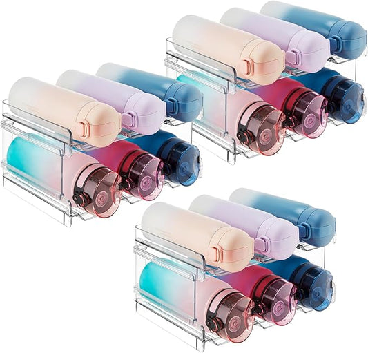 Lifewit Stackable Water Bottle Organizer for Cabinet, Kitchen Pantry Organization and Storage, Plastic Fridge Wine Racks, Tumbler Travel Cup Holder, Triple 2 Pack, Hold 18 Bottles