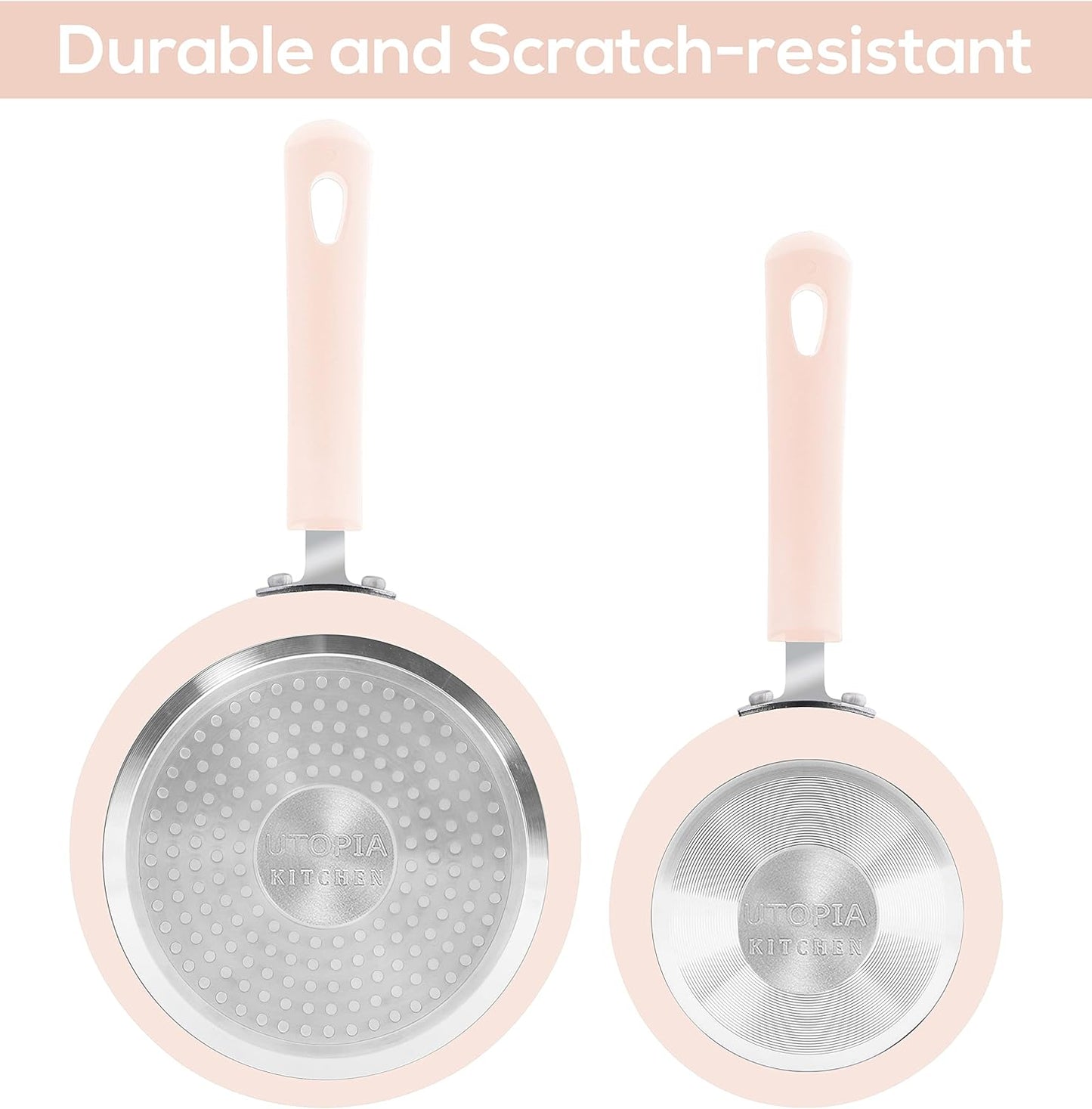 Utopia Kitchen Nonstick Stock Pot Saucepan Set with Lids, 1 Quart and 2 Quarts Multipurpose Stock Pots Set for Home, Kitchen or Restaurant, Pink & Black