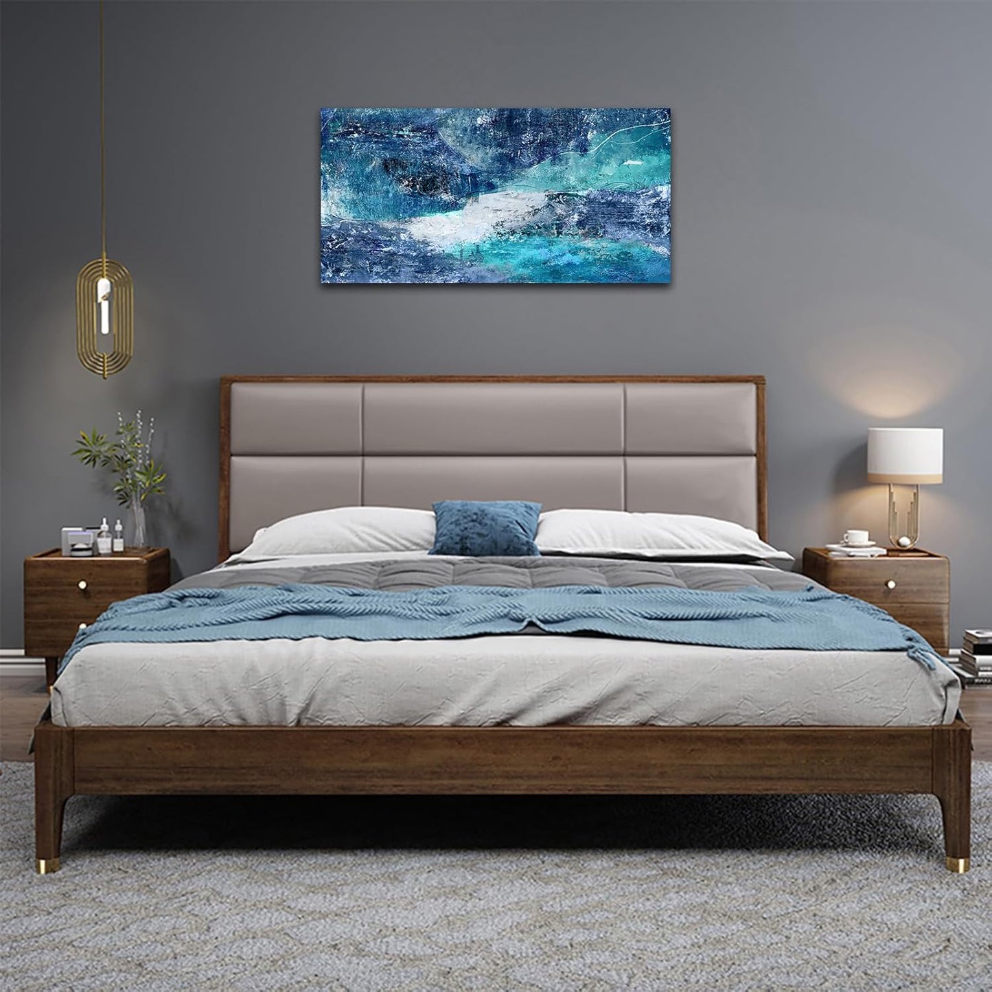 NINEASO Blue Abstract Canvas Wall Art - Turbulent Abstract Ocean Picture Blue Green Teal Wall Decor Roaring Waves Canvas Painting Abstract Prints Artwork for Living Room Bedroom Decoration 20" x 40"