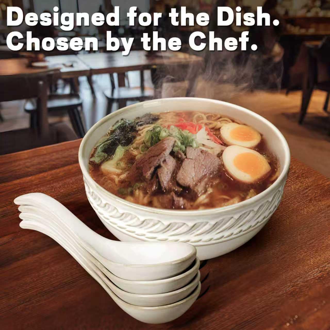 Artena Soup Bowls 32 OZ, Cereal Bowls Set of 4, White Embossment Ceramic Ramen Bowl for Salad, Dinner, Pho, Noodle, Pasta, Snacks, Dishwasher Microwave Safe, 6.3 Inch, Willow Leaf