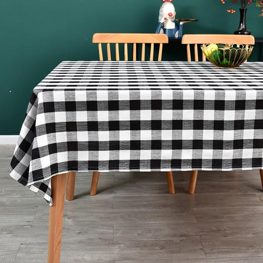 Gingham Tablecloth Rectangle Table Cloth Heavy Duty Cotton Checkered Table Cover for Spring Picnic Kitchen Dining(C-Black, 52x52 inch)
