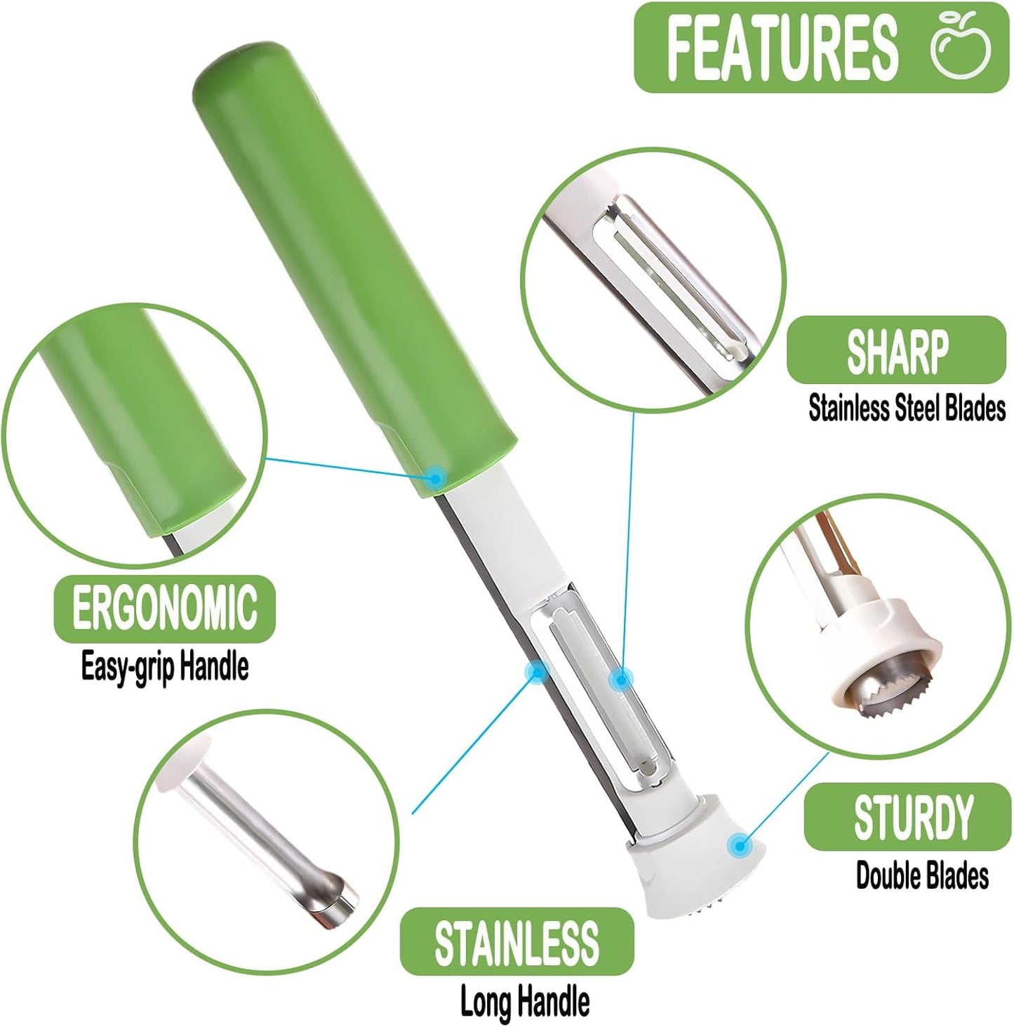 2 in 1 Apple Core Removal, Apple Peeler and Corer Tool, Stainless Steel Kitchen Core Removal Tool,Fruit Corer for Cored Apples, Pears, Bell Peppers, Cakes