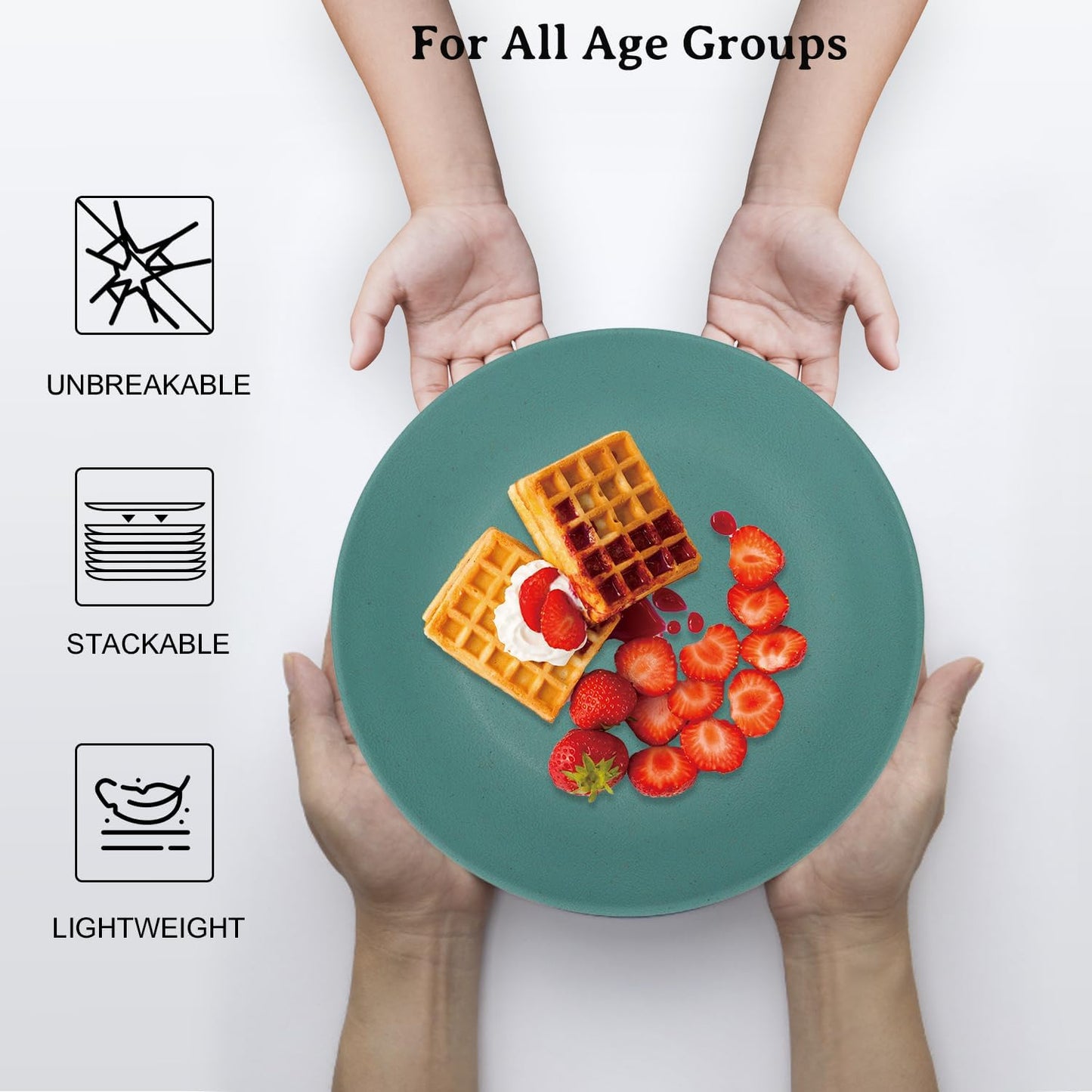 Wrova Wheat Straw Dinner Plates 9 Inch Unbreakable Set of 8 - Dishwasher & Microwave Safe Plastic Plates Reusable - Lightweight Plates for Kitchen,Camping,Apartment,Dorm,RV,Party - Colorful