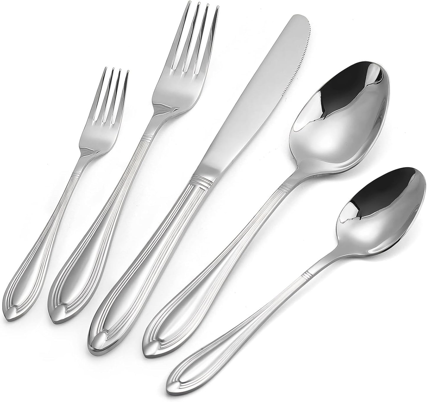 Silverware Set for 8, 40-Piece Flatware Set Include Spoons And Forks Set, Stainless Steel Cutlery Set with Line Pattern, Mirror Polished, Dishwasher Safe.