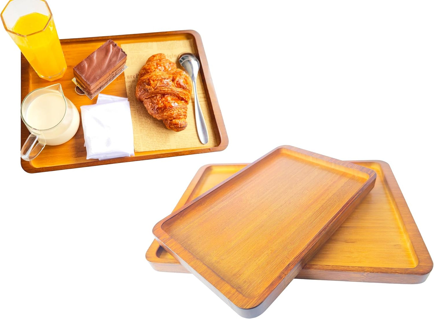 Bamboo Serving Tray - Large Wood Serving Tray, Breakfast in Bed, Coffee Table, Dinner & bar - Decorative Bed Table Tray for Kitchen or Bedroom (14.2" x 9.8" x 0.8")