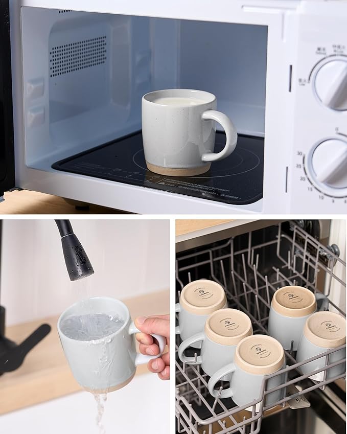 famiware Coffee Mugs for 4, 13 oz Mug Set, Dringking Cup with Handle for Coffee, Tea, Cocoa, Milk, Milkyway serise, Ligth Gray