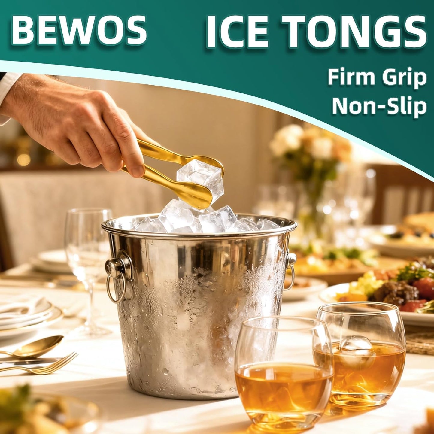 BEWOS 12Pcs Mini Serving Tongs - 4.3 Inch 304 Stainless Steel Ice Tongs, Gold Serving Tongs for Charcuterie Boards Accessories Serving, Coffee Bar, Tea Party, Desserts Banquet and Ice Bucket