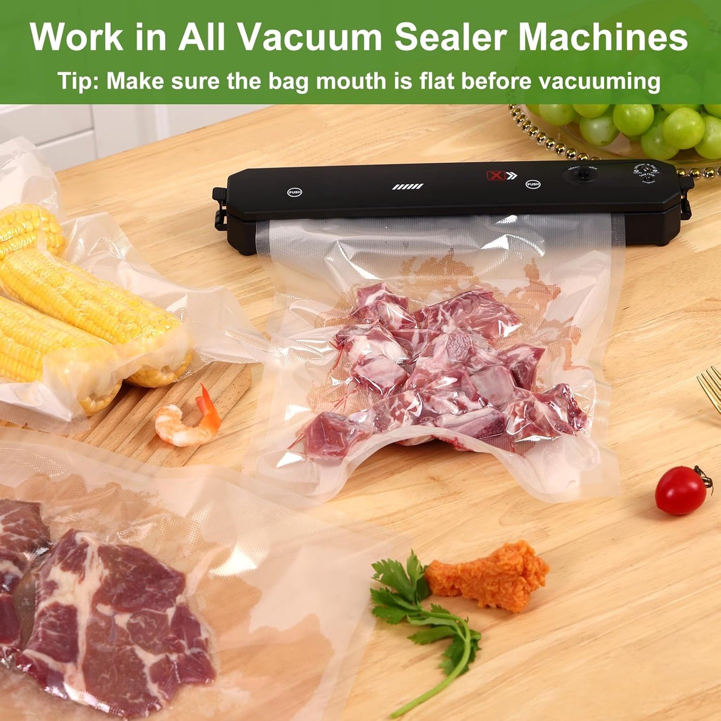 Moretoes 200pcs Vacuum Sealer Bags, Food Saver Bags Gallon 11" x 16" BPA Free, Pre-cut Commercial Grade Vac Bags for Food Storage, Meal Prep or Sous Vide