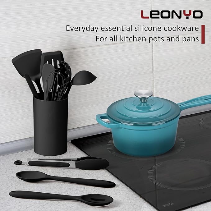 Enameled Cast Iron Sauce Pan with Lid, Leonyo 2 Quart Saucepan with Lid, Enamel Cast Iron Pot Dutch Oven Kitchen Cookware for All Cooktops Cooking Soup, Milk - Up to 500°F & 6.7Lbs, Lake Green