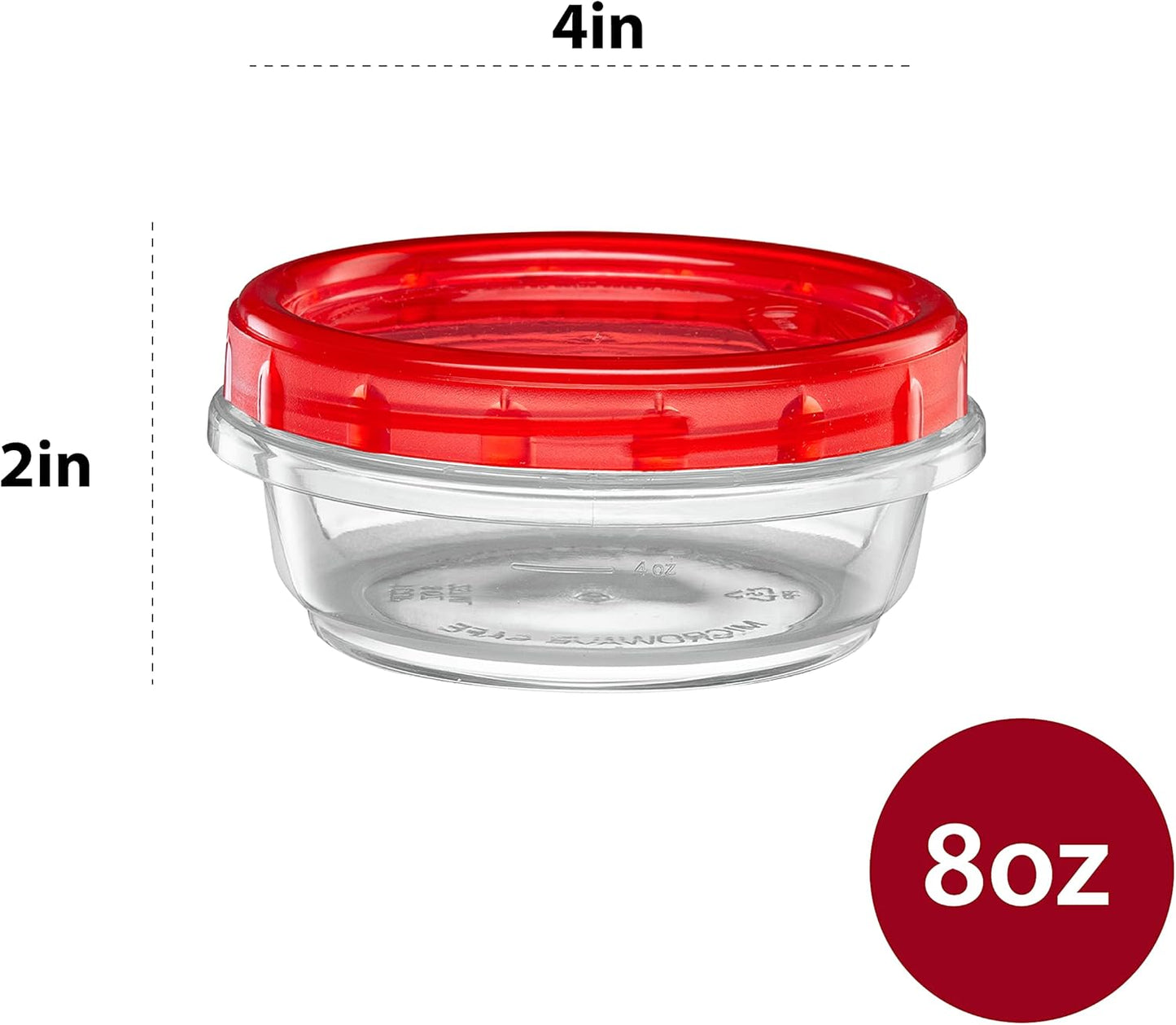 (8 Ounce 20 Pack) Twist cap Containers Clear Bottom With Red Top Screw on Lids Twist Top Food Storage Freezer Containers