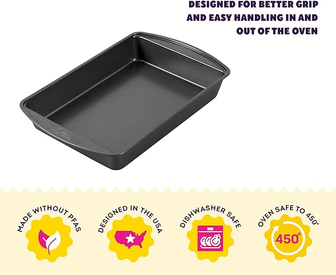 Wilton Gold Non-Stick 13 x 9 Inch Oblong Baking or Roasting Pan, Stainless Steel Bakeware, Made without PFAS, Packaging May Vary