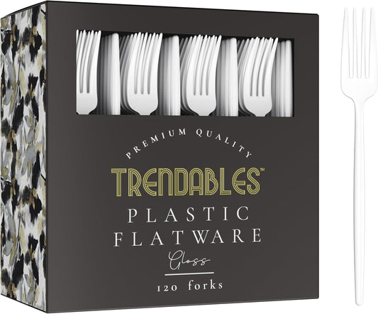 Trendables 120 Pack White Plastic Forks - 120 Count, Disposable, Fine, Gloss, Durable, Classy, Perfect for Parties