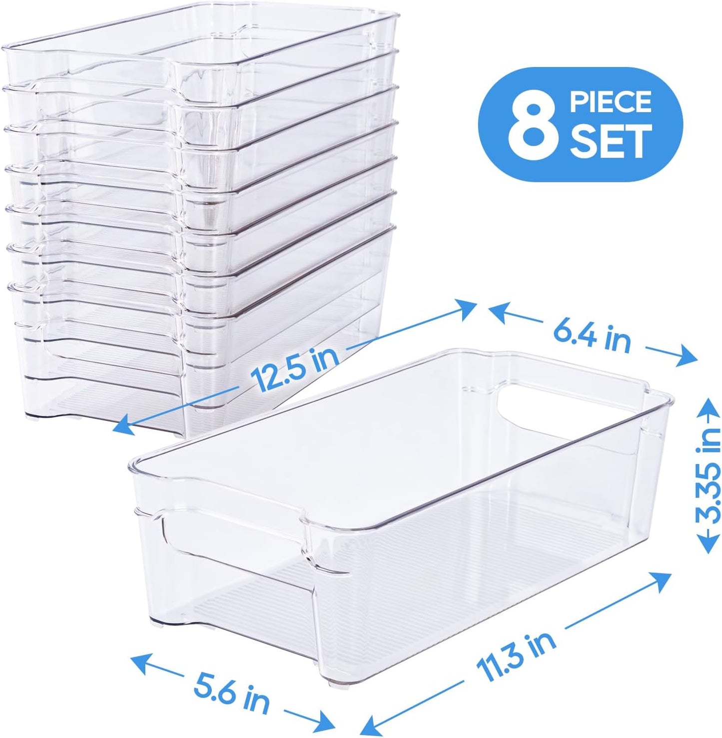 JollyPack 8 Pack Clear Plastic Storage Bins, Pantry Organizers and Storage with Handles, Clear Storage Containers for Fridge, Kitchen, Cabinet, Bathroom and Office