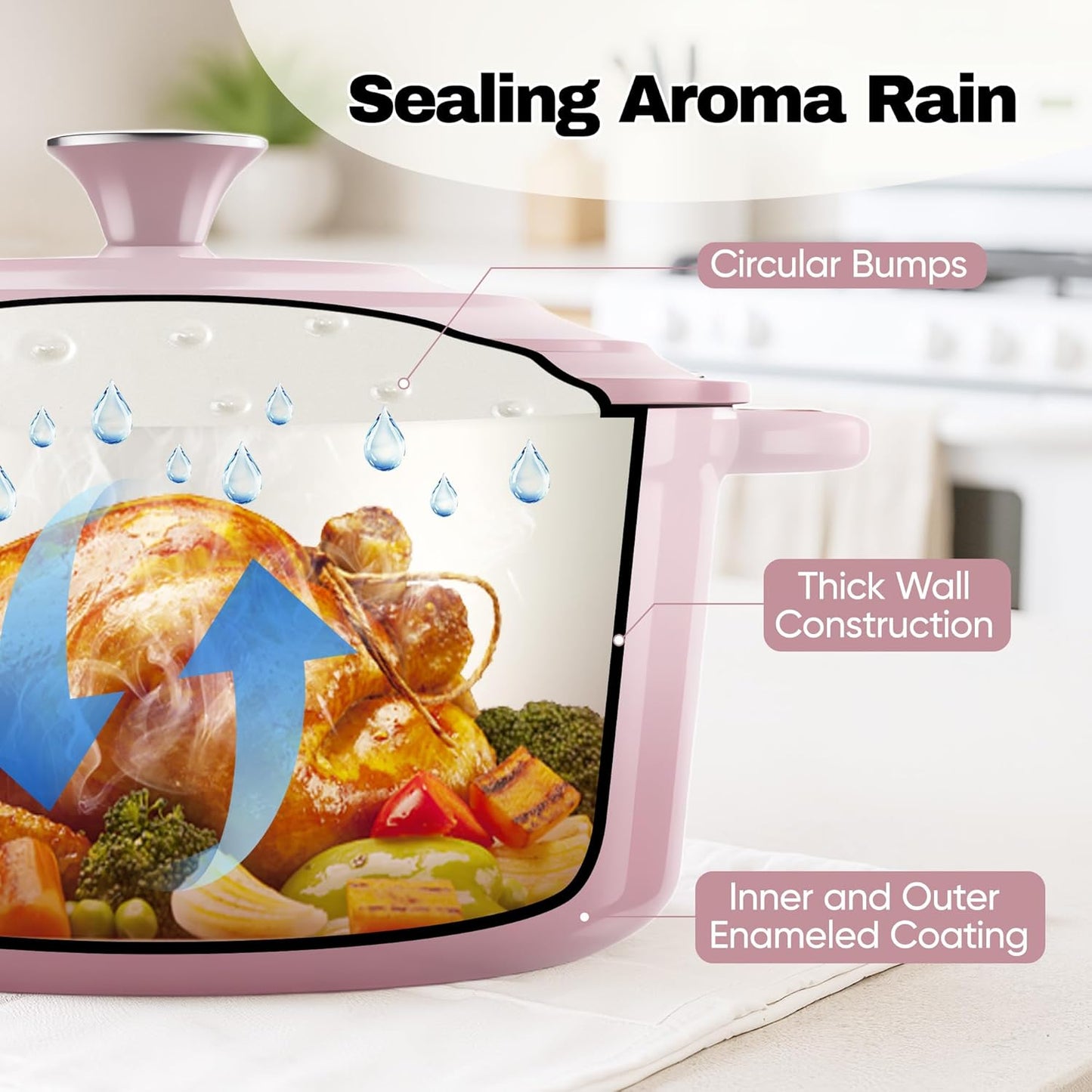 6 Quart Dutch Oven Pot with Lid, Non Stick Enameled Cast Iron Dutch Oven for Bread Baking, Heavy-Duty, Oven Safe Ceramic Cookware Up to 500°F for Baking, Braising, Stews, Roasting, Pink