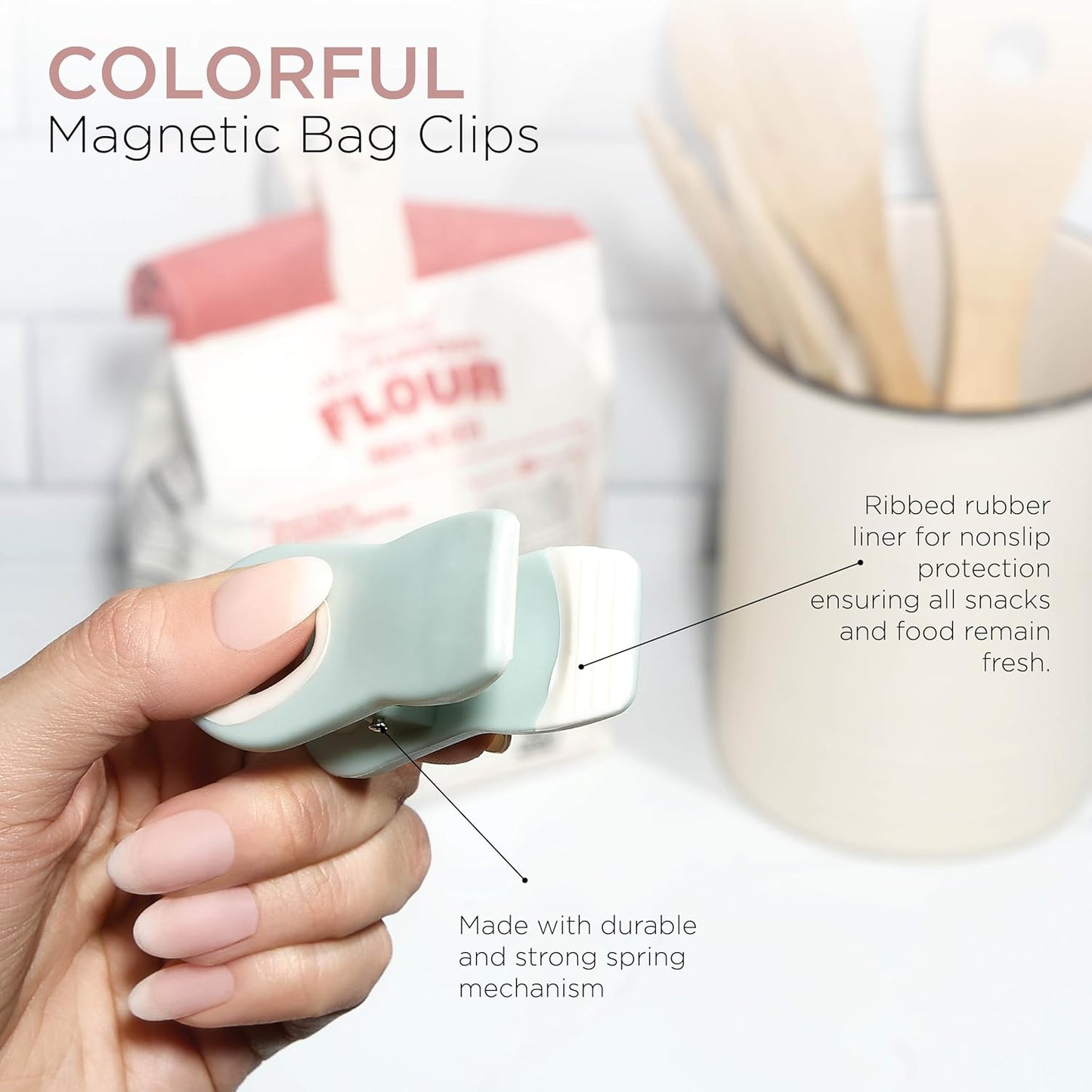 COOK WITH COLOR Bag Clips with Magnet- Chip Clips, Food Storage with Airtight Seal Grip for Bread, Snack and Food Bags (Green and Pink, Pack of 10)