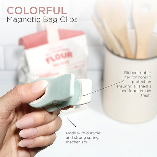 COOK WITH COLOR Bag Clips with Magnet- Chip Clips, Food Storage with Airtight Seal Grip for Bread, Snack and Food Bags (Green and Pink, Pack of 10)