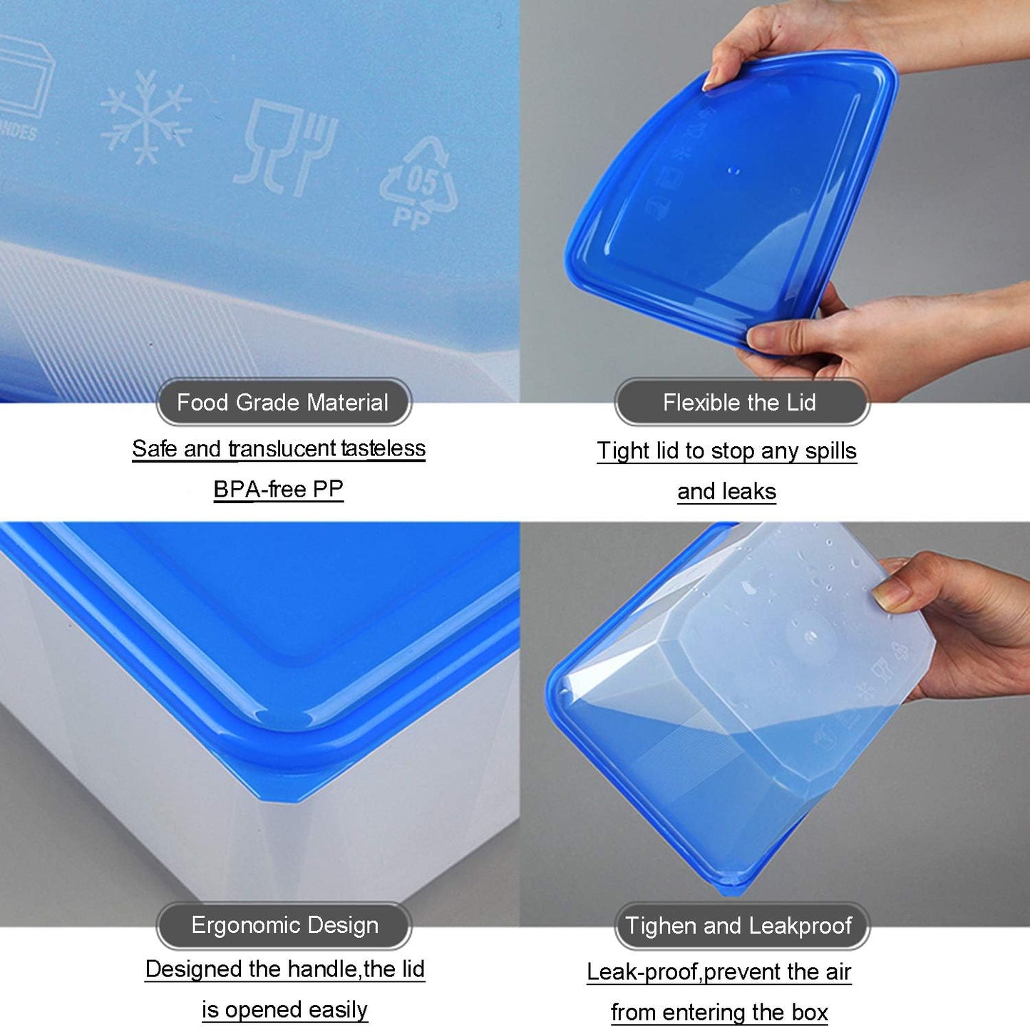 VeleGO Food Storage Containers with Lids(45.6 Ounce,10 Pack) - Plastic Containers with Lids Storage, Rectangular Meal Prep Plastic Containers Freezer Containers,Kitchen Food Deli Containers