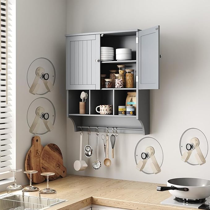 2 Pack Pot Lid Holder - Adjustable Wall-Mounted Pot Lid Organizer for cabinet with Suction Cup, Heavy Duty Multifunctional Hooks for Cutting Board, Pan (White)