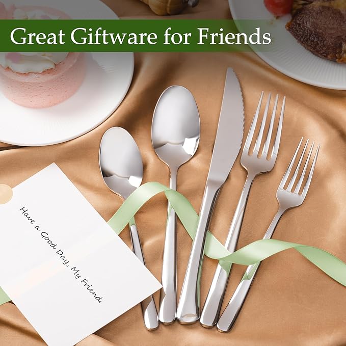 Aisoso 20-Piece High-End Silverware Set with Forks Spoons and Knives, Stainless Steel Serving Utensils for 4 with Mirror Finished Handle, Durability and Dishwasher Safe for Restaurant, Weddings