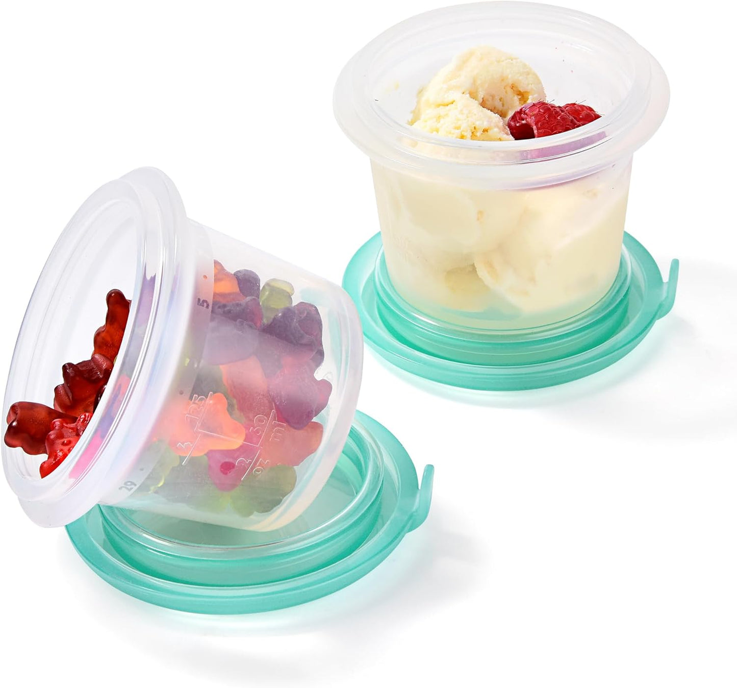 U-Taste 4oz×2 Silicone Food Container Set: Small Kitchen Storage with Airtight Lid, Freezer & Microwave Safe, Snack Box with Date Marking Circle, Clear Stackable for Yogurt, Hummus, Garnish-Aqua Sky