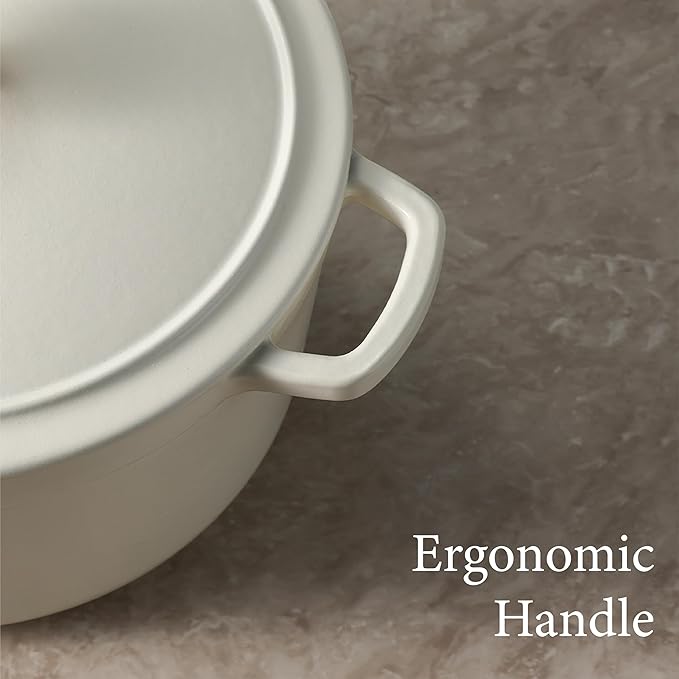 CAROTE Cast Iron Dutch Oven Pot with Lid, Enameled Dutch Oven for Sourdough Bread Baking, Dual Handles, Heavy-Duty Cast Iron Pot, 5QT, Cream White