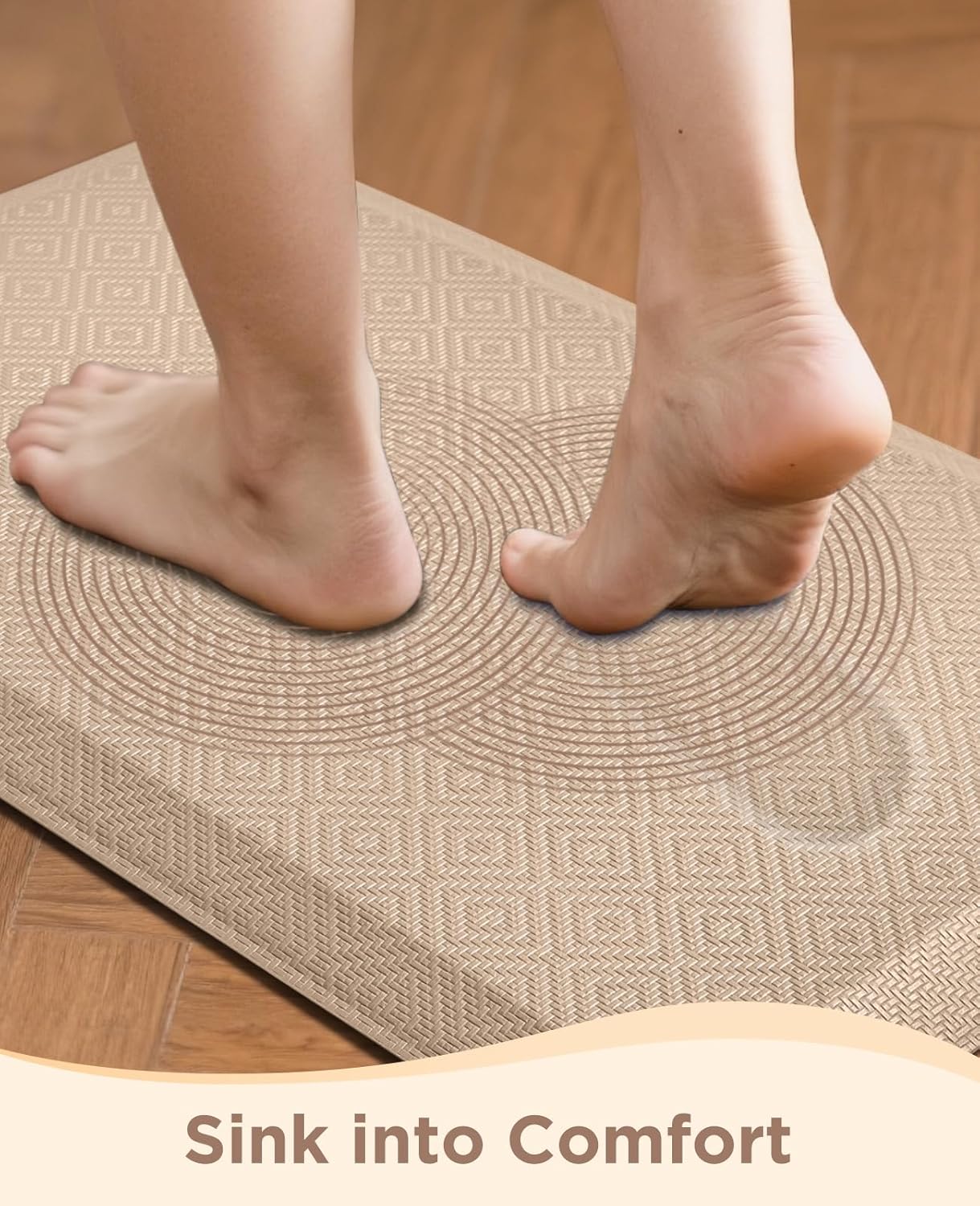 Ophanie Kitchen Mats for Floor, 3/4 Inch Thick Kitchen Rugs, 20'' x 60'' Anti Fatigue Standing Cushioned Mat, Waterproof,Comfort Ergonomic Mat for Office, Home, Sink, Beige Non-Slip Bottom