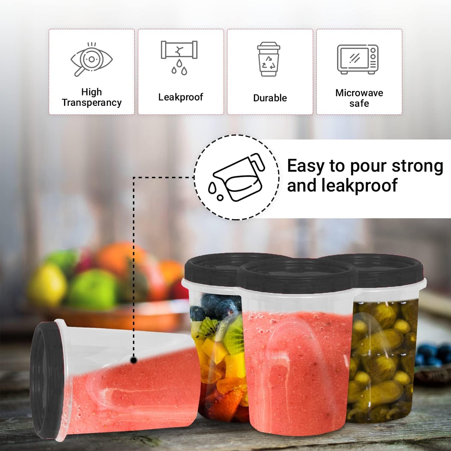 [Black - 12 Pk] Airtight Deli Containers with Lids Twist Lock Top Clear Food Storage for Meal Prep Snacks and Leftovers Freezer and Microwave Safe Stackable Leak-Resistant and 12 Pc. Set (32 Ounce)