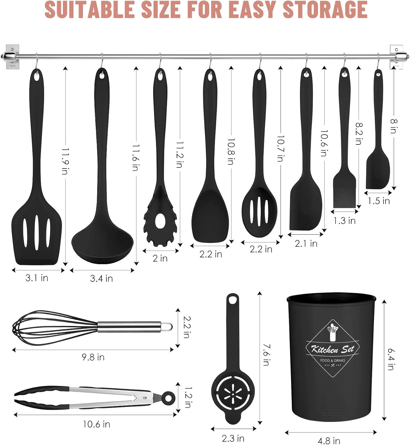 Kitchen Utensils Set-12 Pieces Silicone Cooking Utensils Set Dishwasher Safe 392°F Heat Resistant Spatula Set Nonstick Cookware