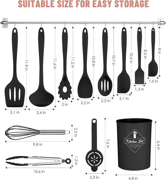 Kitchen Utensils Set-12 Pieces Silicone Cooking Utensils Set Dishwasher Safe 392°F Heat Resistant Spatula Set Nonstick Cookware