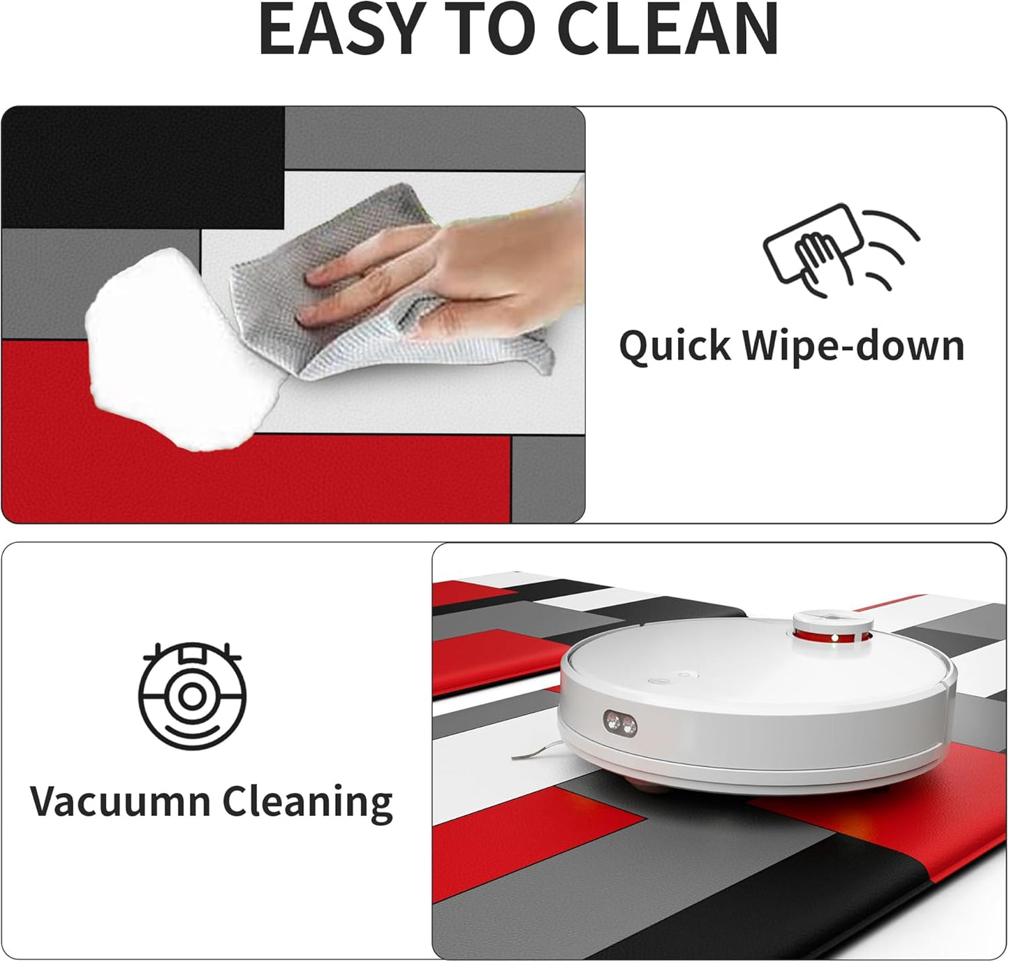 Black Red Grey White Kitchen Rug Anti-Fatigue Kitchen Mat for Floor Abstract Art Geometric Waterproof Non-Slip Kitchen Mat and Rug PVC Kitchen Floor Rug Mat for Home Sink Laundry, 17.3"x 59"