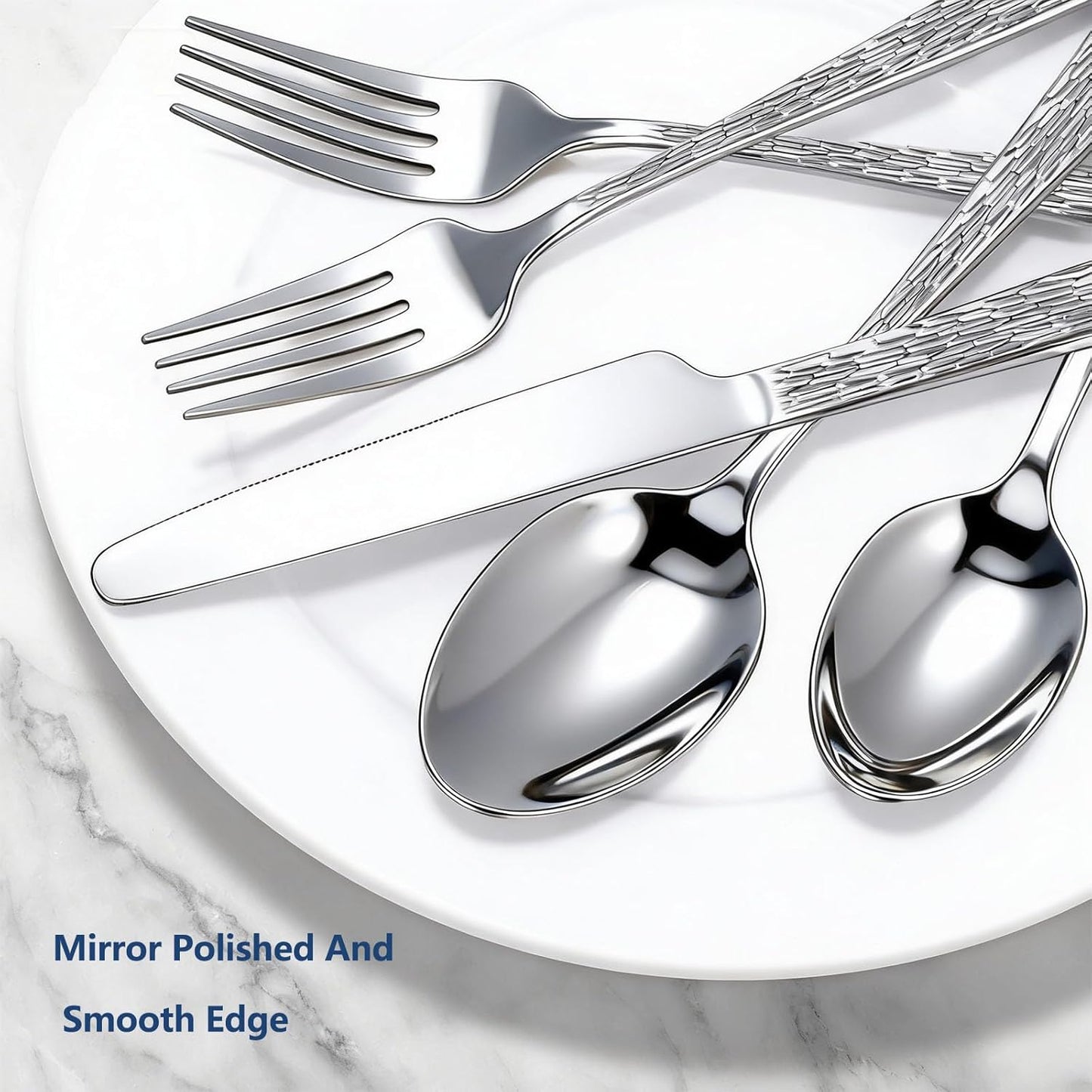 Yoehka 60-Piece Hammered Silverware Set for 12, Stainless Steel Flatware Set with Tree Pattern Handles, Mirror Polished Cutlery/Utensils Set for Home, Restaurant, Hotel, Dishwasher safe