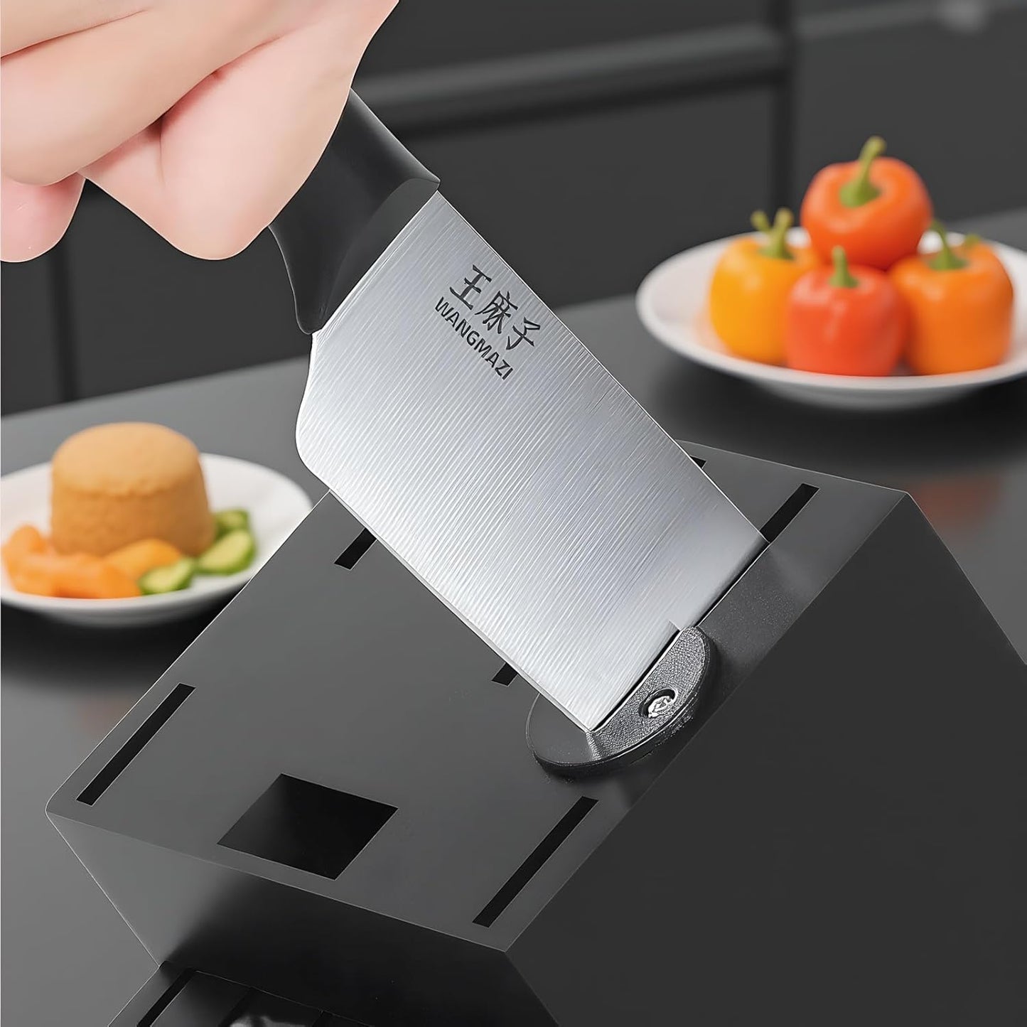 Newly Updated Chef Knife Set Sharp Blade Rivet Ergonomic Handle Knife Block Set Hundreds of Years of Masterful Craftmanship(Black,15PCS)