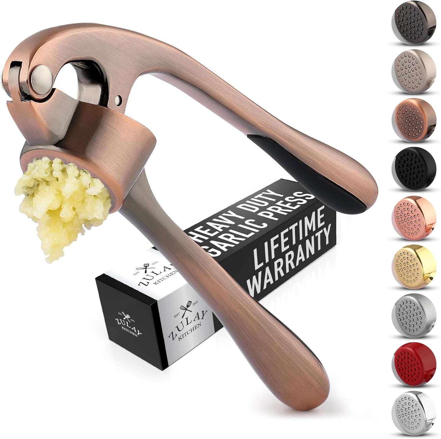 Zulay Kitchen Premium Garlic Press - Durable Garlic Masher with Soft, Easy to Squeeze Handle - Garlic Mincer Tool - Sturdy Easy to Clean Garlic Crusher (Copper)