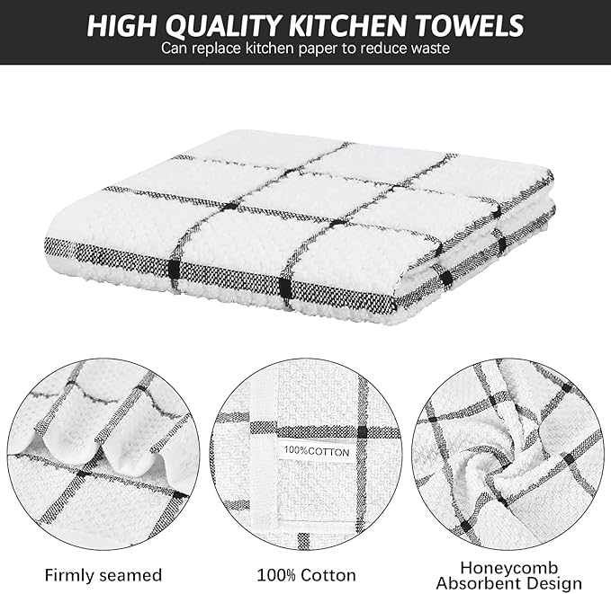 Nialnant 4 Pack Kitchen Dish Cloths,100% Cotton Dish Rags for Washing Dishes,Quick Drying Kitchen Towels,12x12 Inches,Black Plaid