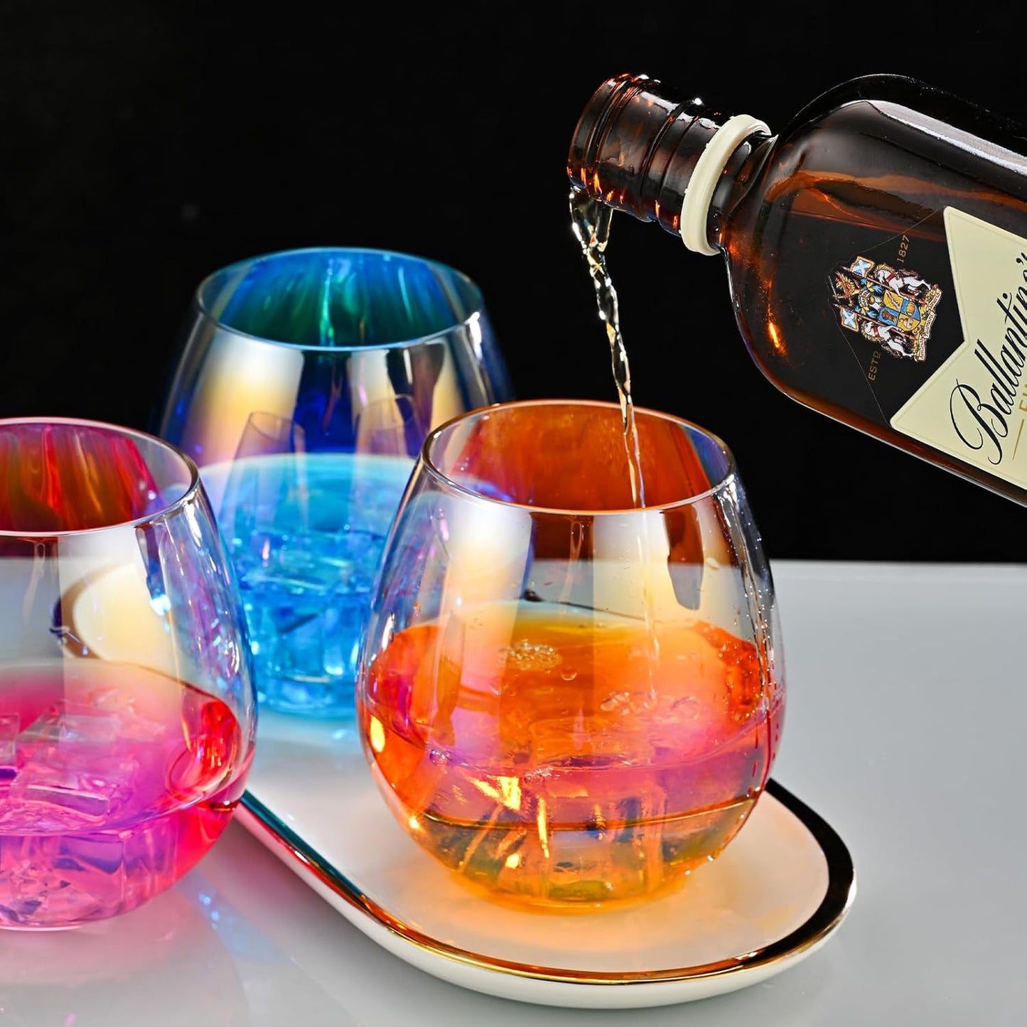 CUKBLESS Stemless Wine Glasses Set of 4, Iridescent Wine Glass for Red or White Wine, 15 OZ