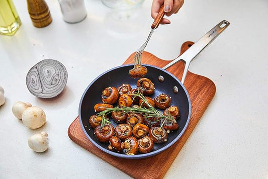 MsMk Frying pans nonstick with lid Blue, 10-inch Durable skillet, Titanium and Diamond Non Stick Non-Toxic Coating From USA, Even Heating, Easy Clean-Up, Comfortable Handle, Induction Compatibility